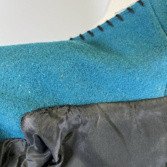 Vintage MWG Western Wool Cropped Jacket Teal Southwestern Concho Button Medium - Picture 11 of 13